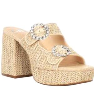 Gianni Bini Beige Woven Platform Heels with Stone Buckles, new , 9